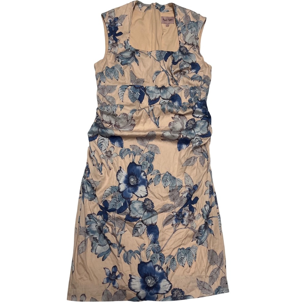 Phase Eight Womens Floral Sheath Dress Peach Blue Square Neck Sleeveless Size 14